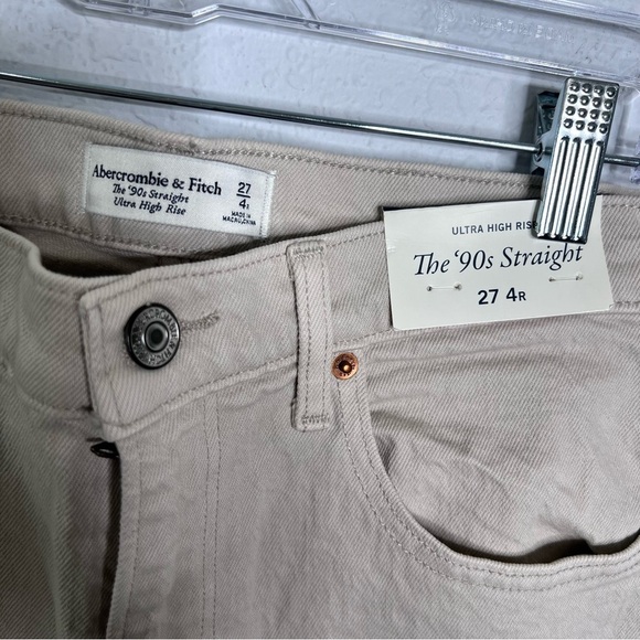 Abercrombie & Fitch Jeans Women’s 27 4 R The 90's Straight Ultra High Rise Cream - Picture 3 of 10